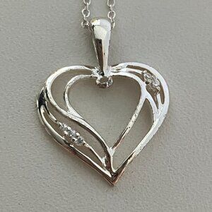 CZ Heart Pendant 925 Sterling Silver with 18" Chain